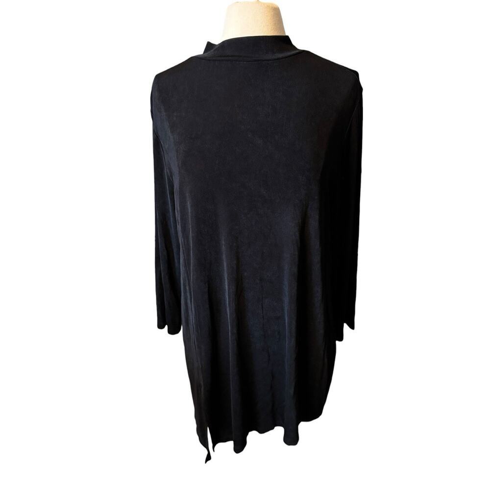 Chicos Travelers Size 3 (16/18) Mock Neck Black Slinky Tunic Top 3/4 Sleeves